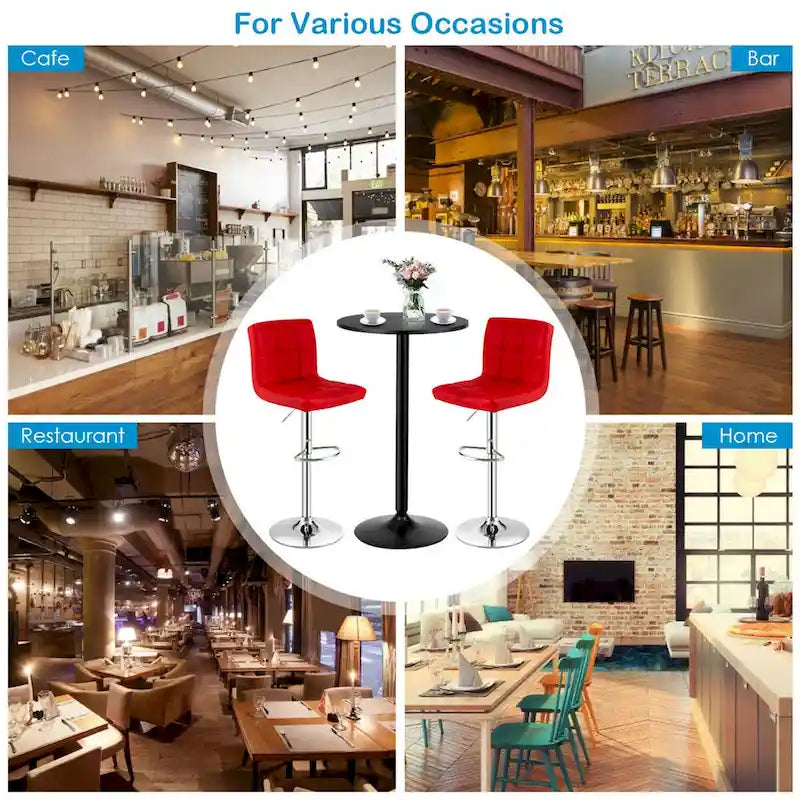 Ensemble table de bar ronde noire pour 2, table de bistrot moderne 3 pièces avec 2 tabourets pivotants réglables