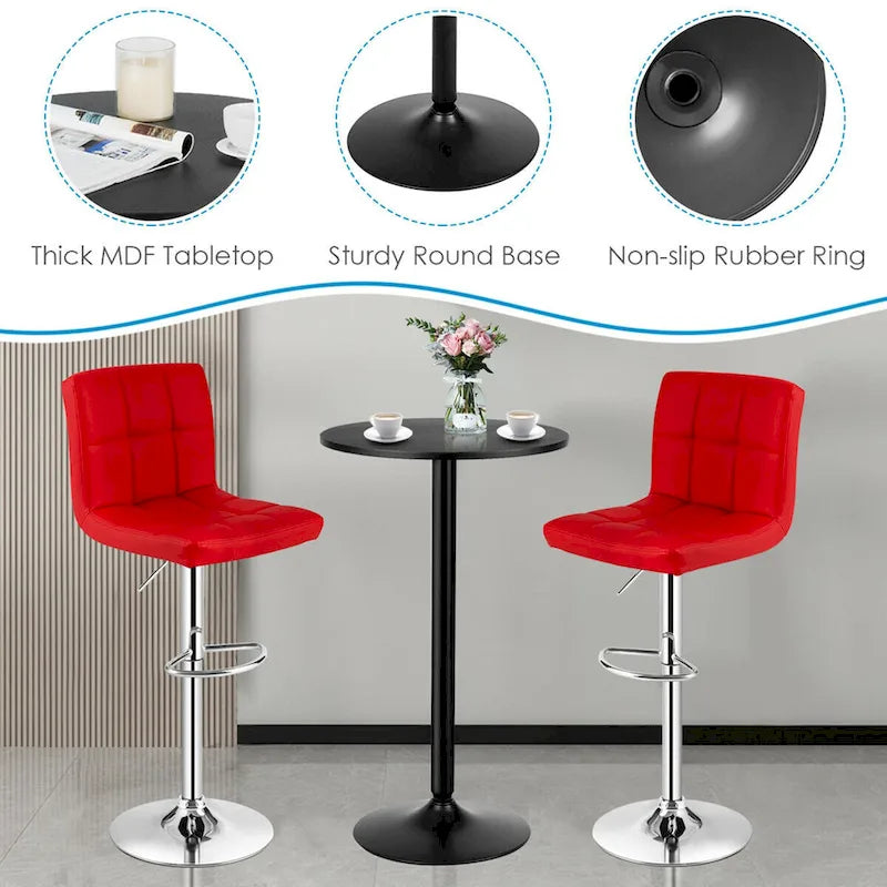 Ensemble table de bar ronde noire pour 2, table de bistrot moderne 3 pièces avec 2 tabourets pivotants réglables