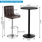 Ensemble table de bar ronde noire pour 2, table de bistrot moderne 3 pièces avec 2 tabourets pivotants réglables