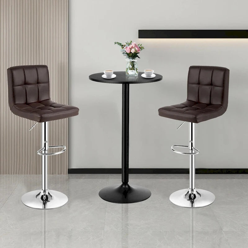 Ensemble table de bar ronde noire pour 2, table de bistrot moderne 3 pièces avec 2 tabourets pivotants réglables