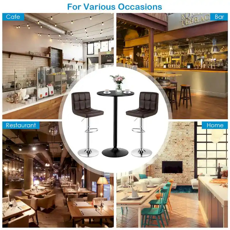 Ensemble table de bar ronde noire pour 2, table de bistrot moderne 3 pièces avec 2 tabourets pivotants réglables