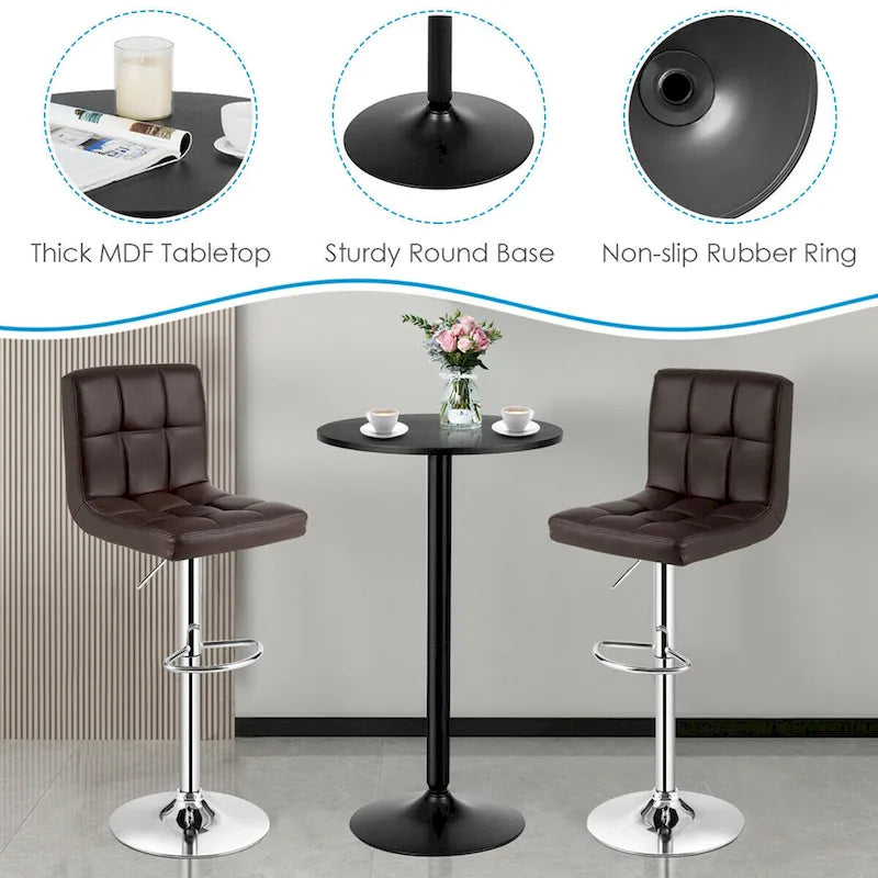 Ensemble table de bar ronde noire pour 2, table de bistrot moderne 3 pièces avec 2 tabourets pivotants réglables