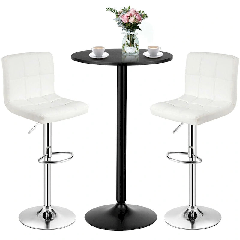 Ensemble table de bar ronde noire pour 2, table de bistrot moderne 3 pièces avec 2 tabourets pivotants réglables