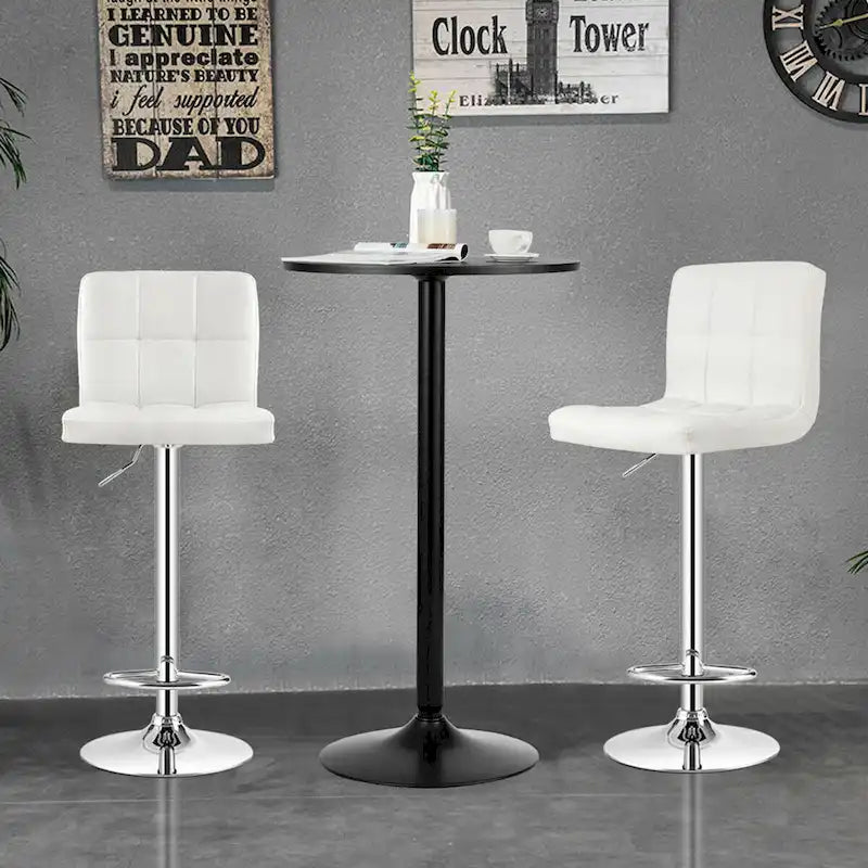 Ensemble table de bar ronde noire pour 2, table de bistrot moderne 3 pièces avec 2 tabourets pivotants réglables