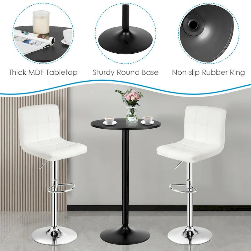 Ensemble table de bar ronde noire pour 2, table de bistrot moderne 3 pièces avec 2 tabourets pivotants réglables