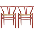 Chaise de salle à manger en bois rouge/orange avec assise en corde tressée, lot de 2