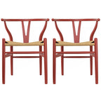 Chaise de salle à manger en bois rouge/orange avec assise en corde tressée, lot de 2