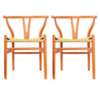 Chaise de salle à manger en bois rouge/orange avec assise en corde tressée, lot de 2
