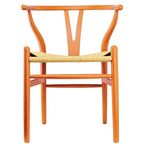 Chaise de salle à manger en bois rouge/orange avec assise en corde tressée, lot de 2