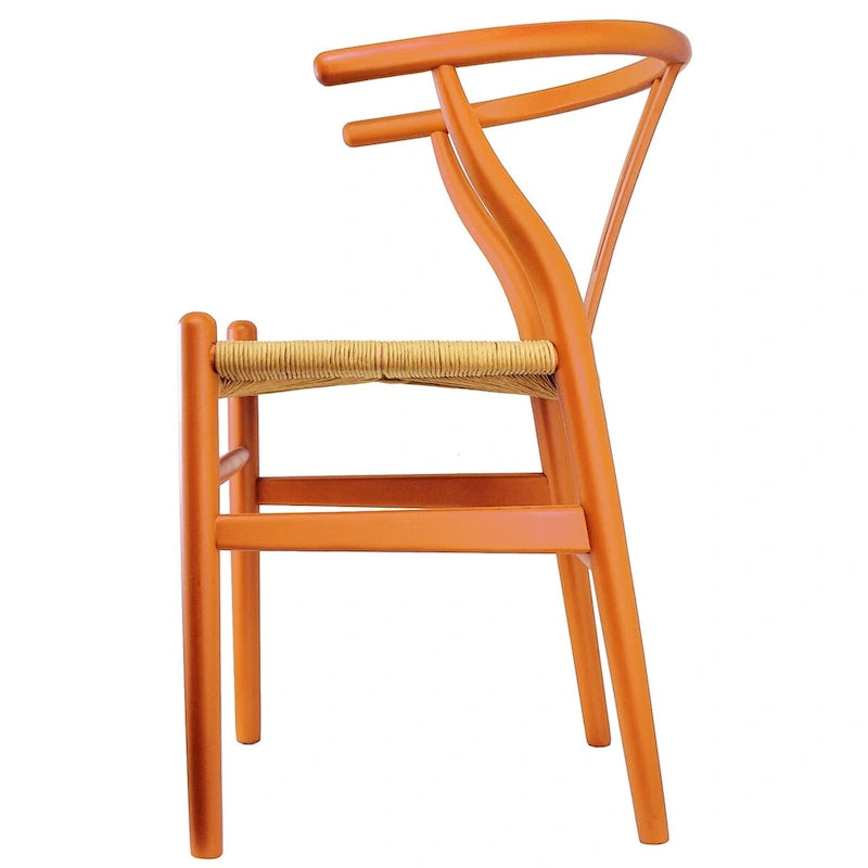 Chaise de salle à manger en bois rouge/orange avec assise en corde tressée, lot de 2