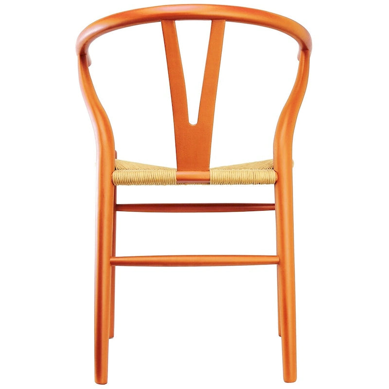 Chaise de salle à manger en bois rouge/orange avec assise en corde tressée, lot de 2