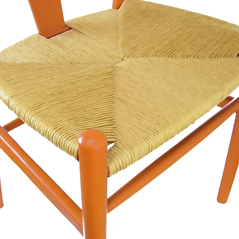 Chaise de salle à manger en bois rouge/orange avec assise en corde tressée, lot de 2