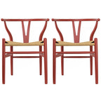 Chaise de salle à manger en bois rouge/orange avec assise en corde tressée, lot de 2