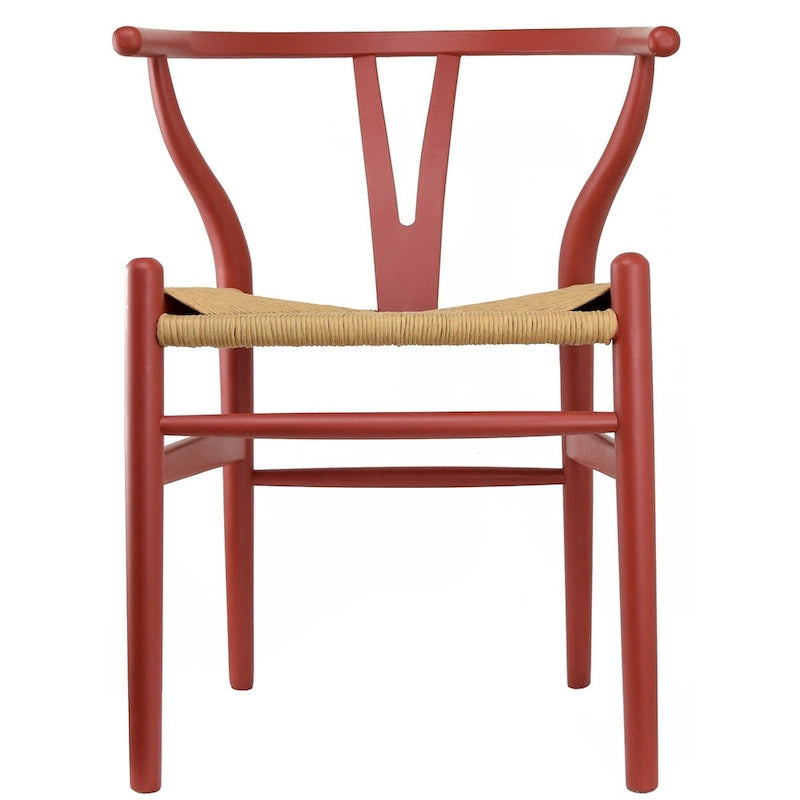 Chaise de salle à manger en bois rouge/orange avec assise en corde tressée, lot de 2