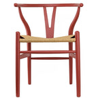 Chaise de salle à manger en bois rouge/orange avec assise en corde tressée, lot de 2