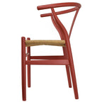 Chaise de salle à manger en bois rouge/orange avec assise en corde tressée, lot de 2