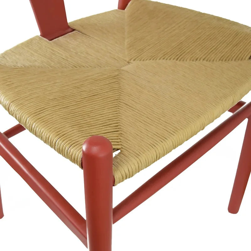Chaise de salle à manger en bois rouge/orange avec assise en corde tressée, lot de 2