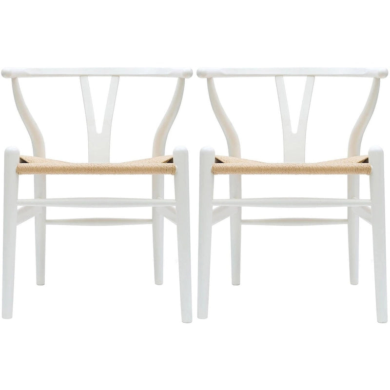 Chaise de salle à manger en bois rouge/orange avec assise en corde tressée, lot de 2