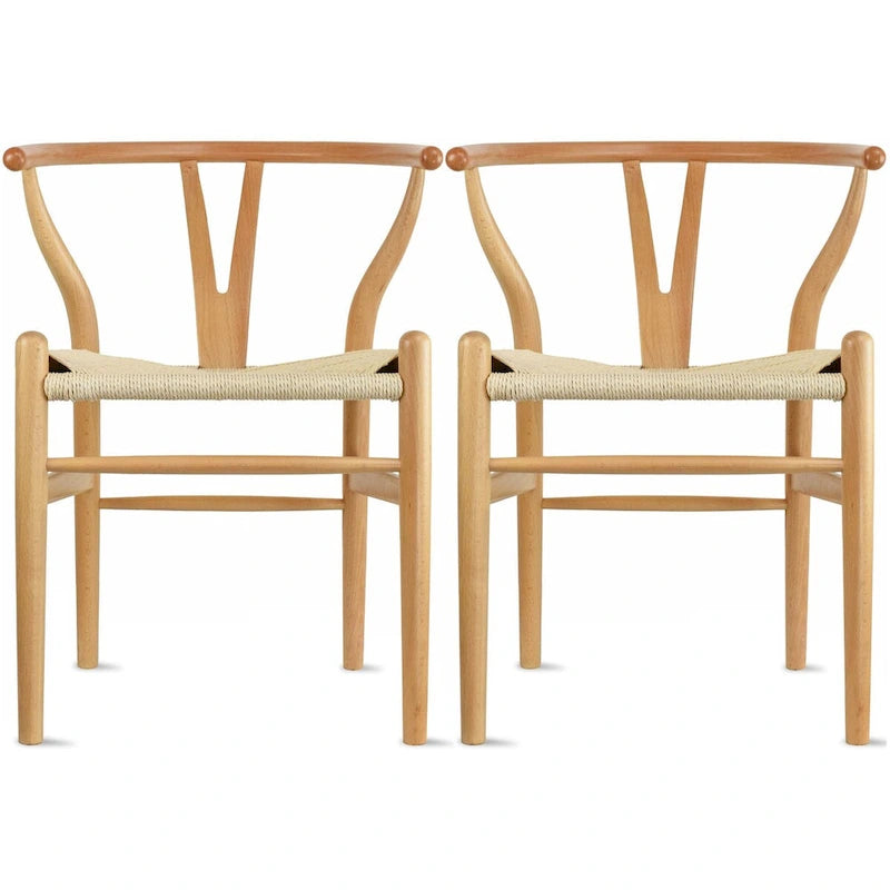Chaise de salle à manger en bois rouge/orange avec assise en corde tressée, lot de 2