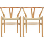 Chaise de salle à manger en bois rouge/orange avec assise en corde tressée, lot de 2