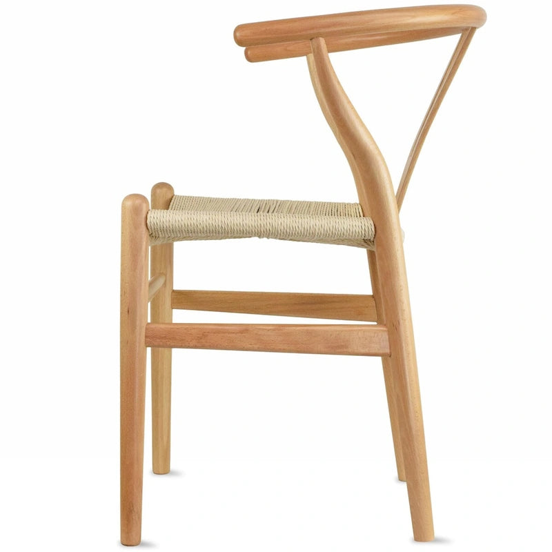 Chaise de salle à manger en bois rouge/orange avec assise en corde tressée, lot de 2