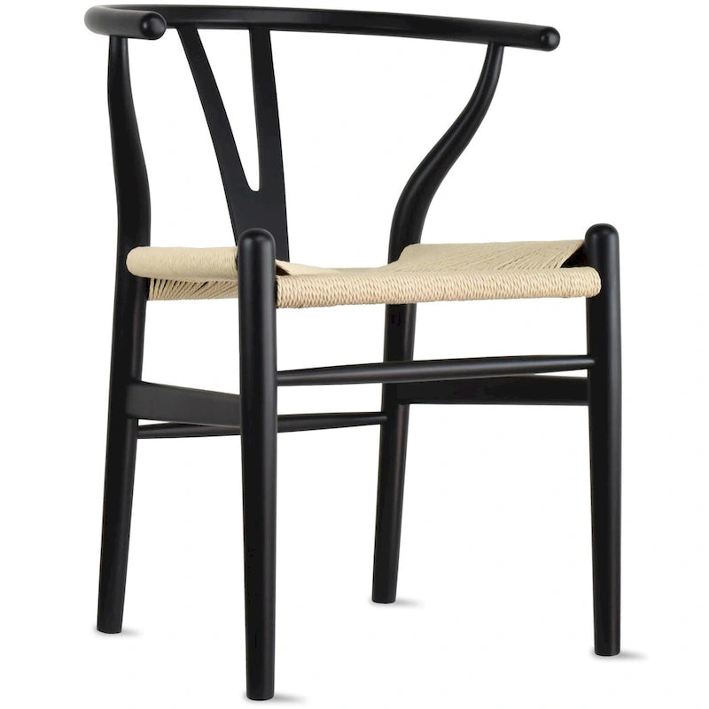 Chaise de salle à manger en bois rouge/orange avec assise en corde tressée, lot de 2
