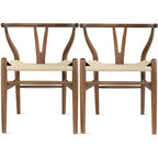 Chaise de salle à manger en bois rouge/orange avec assise en corde tressée, lot de 2