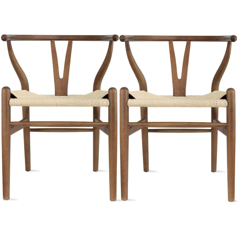 Chaise de salle à manger en bois rouge/orange avec assise en corde tressée, lot de 2