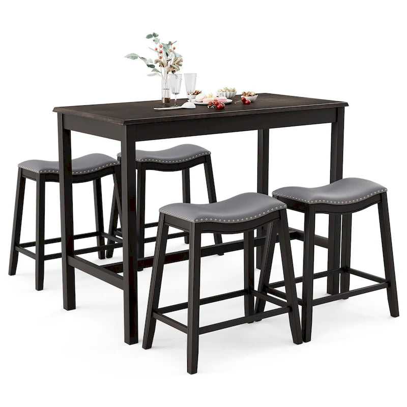 Ensemble table de bar hauteur comptoir noire et grise avec tabourets de selle, 4 places