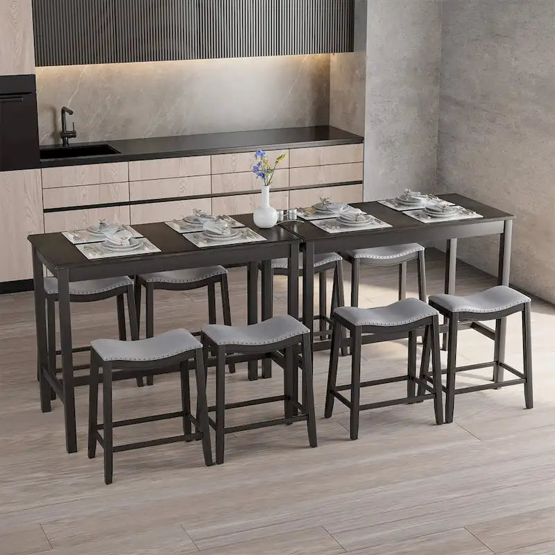 Ensemble table de bar hauteur comptoir noire et grise avec tabourets de selle, 4 places
