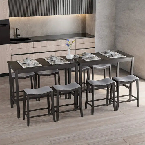 Ensemble table de bar hauteur comptoir noire et grise avec tabourets de selle, 4 places