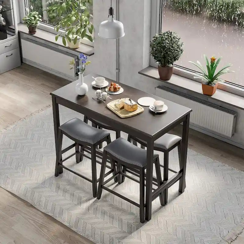 Ensemble table de bar hauteur comptoir noire et grise avec tabourets de selle, 4 places