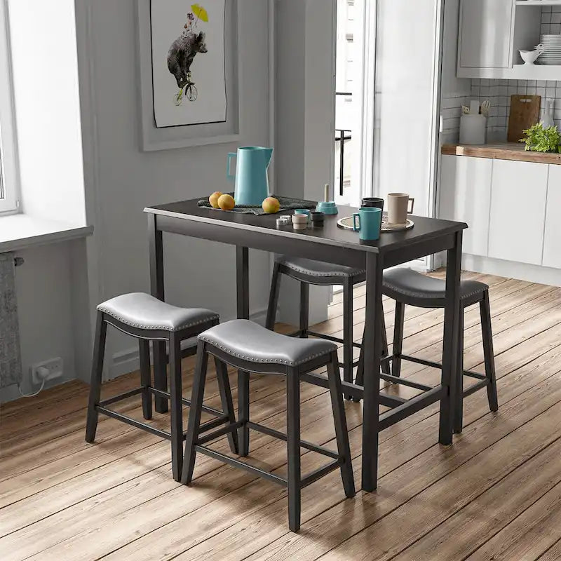 Ensemble table de bar hauteur comptoir noire et grise avec tabourets de selle, 4 places
