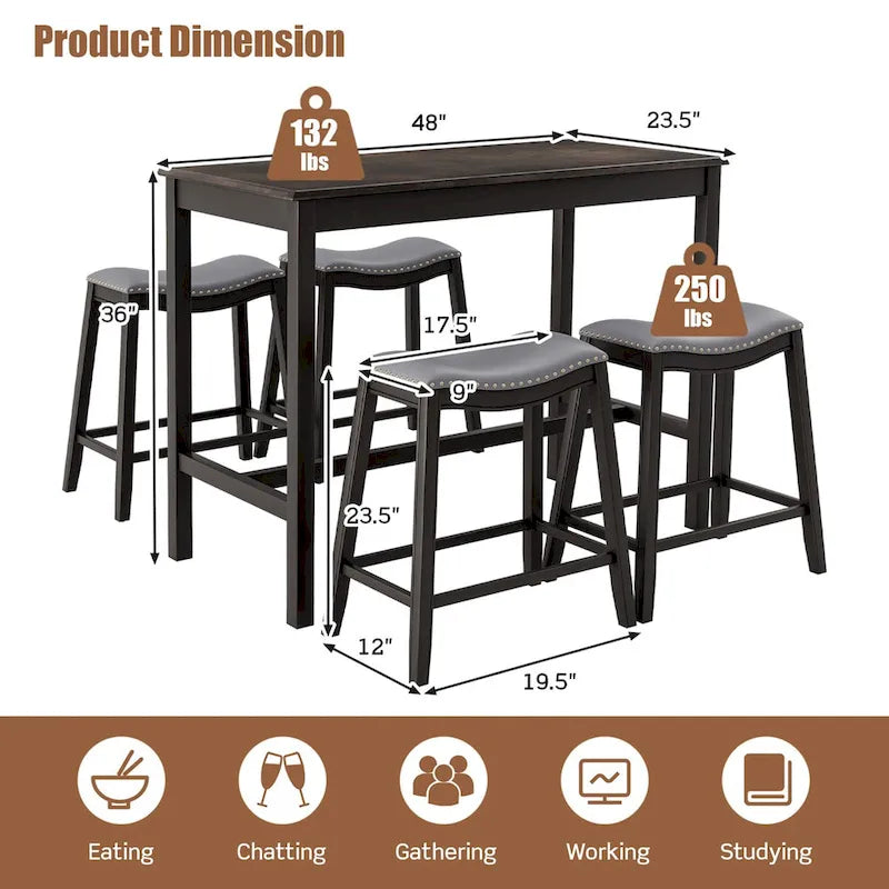 Ensemble table de bar hauteur comptoir noire et grise avec tabourets de selle, 4 places