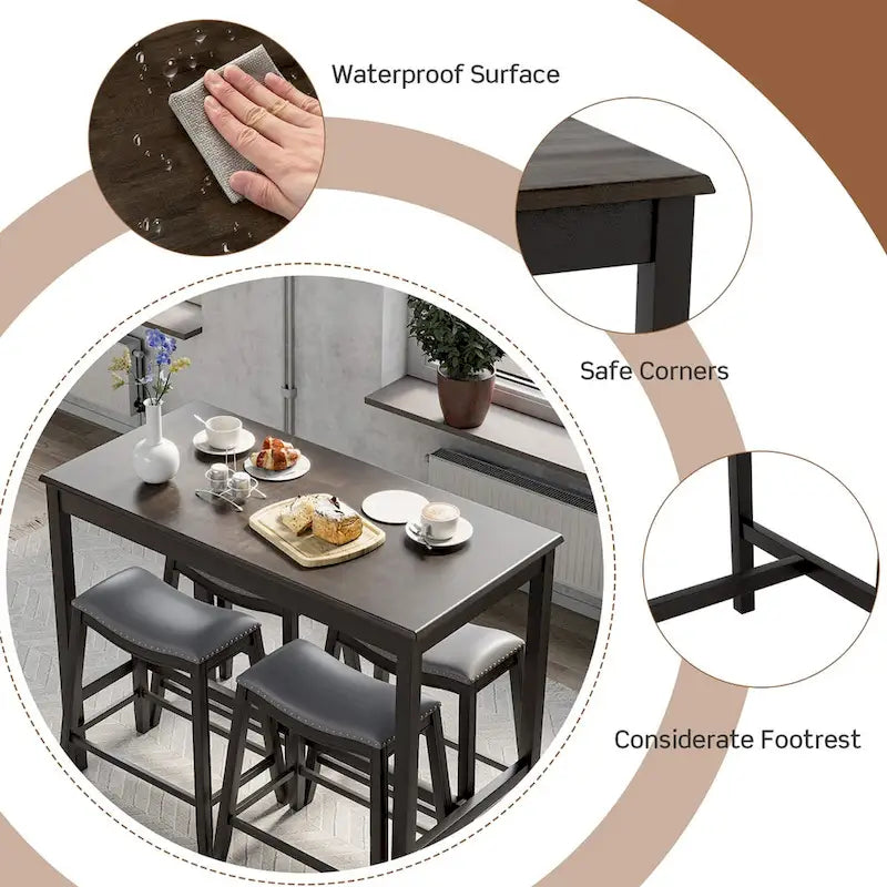Ensemble table de bar hauteur comptoir noire et grise avec tabourets de selle, 4 places