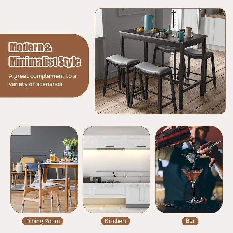 Ensemble table de bar hauteur comptoir noire et grise avec tabourets de selle, 4 places