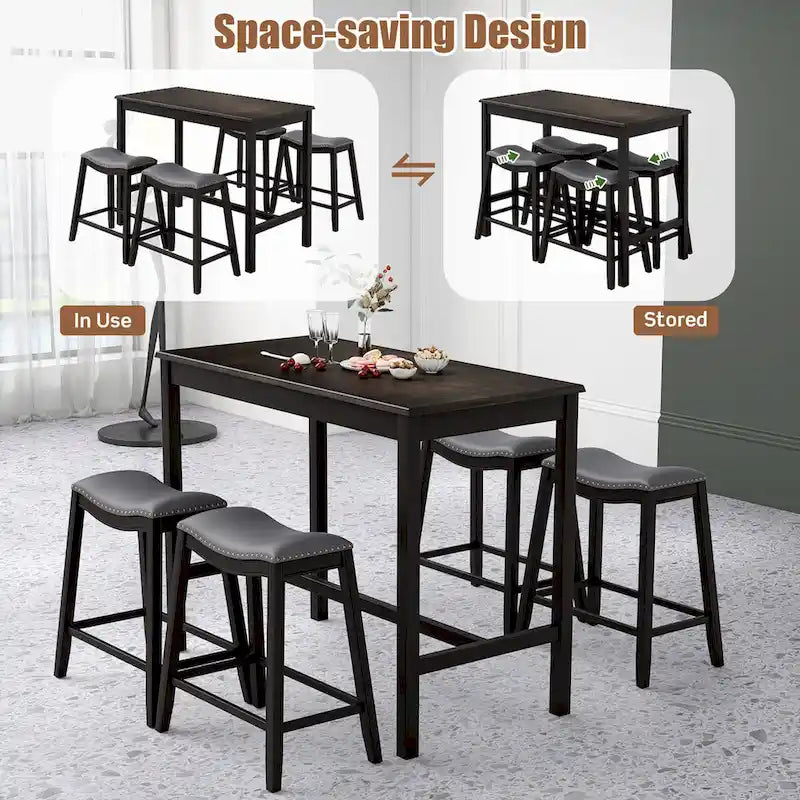 Ensemble table de bar hauteur comptoir noire et grise avec tabourets de selle, 4 places