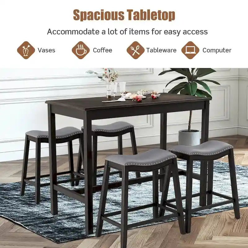 Ensemble table de bar hauteur comptoir noire et grise avec tabourets de selle, 4 places