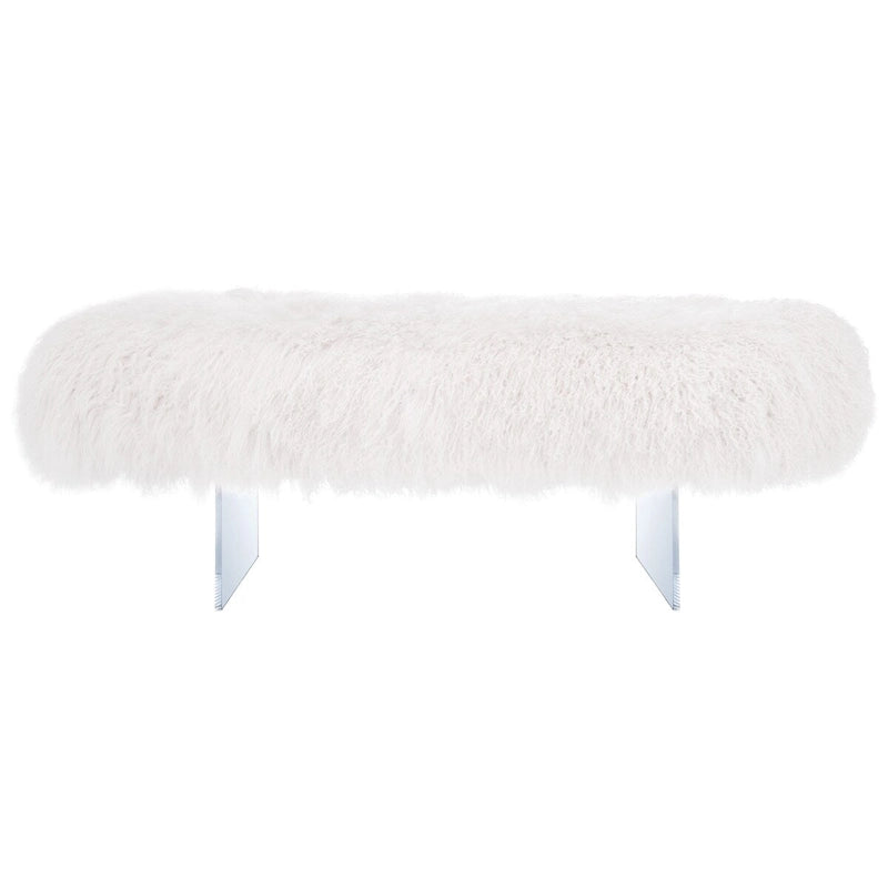 Pouffe en véritable peau de mouton avec pieds en acrylique, blanc / rose poudré, 1 place