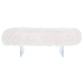 Pouffe en véritable peau de mouton avec pieds en acrylique, blanc / rose poudré, 1 place