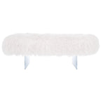 Pouffe en véritable peau de mouton avec pieds en acrylique, blanc / rose poudré, 1 place