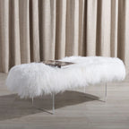 Pouffe en véritable peau de mouton avec pieds en acrylique, blanc / rose poudré, 1 place