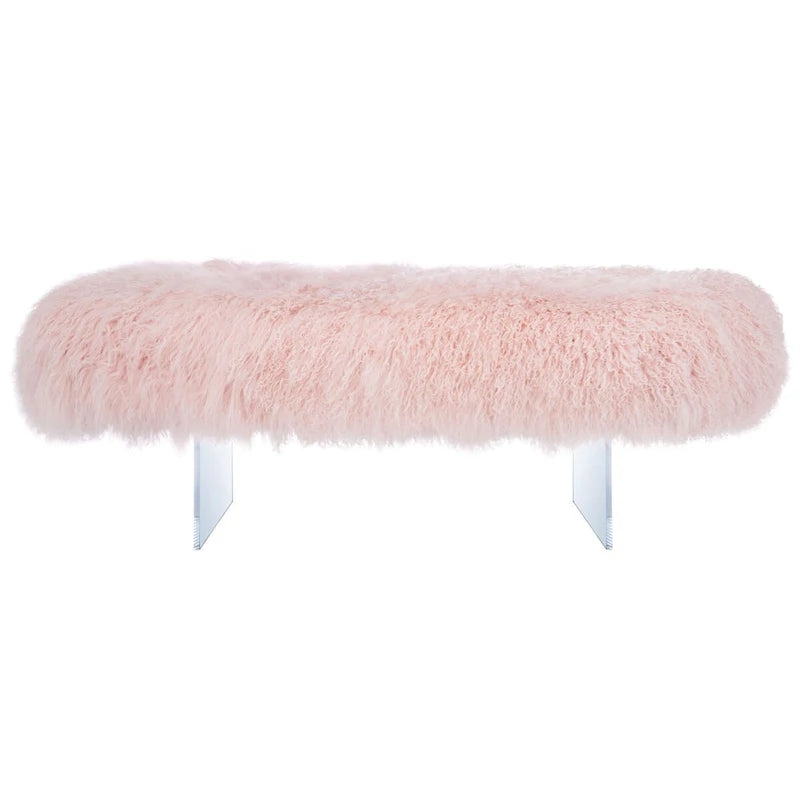 Pouffe en véritable peau de mouton avec pieds en acrylique, blanc / rose poudré, 1 place