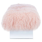Pouffe en véritable peau de mouton avec pieds en acrylique, blanc / rose poudré, 1 place