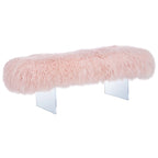 Pouffe en véritable peau de mouton avec pieds en acrylique, blanc / rose poudré, 1 place