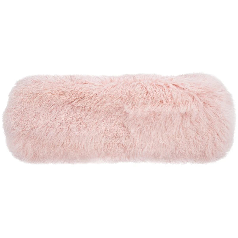 Pouffe en véritable peau de mouton avec pieds en acrylique, blanc / rose poudré, 1 place