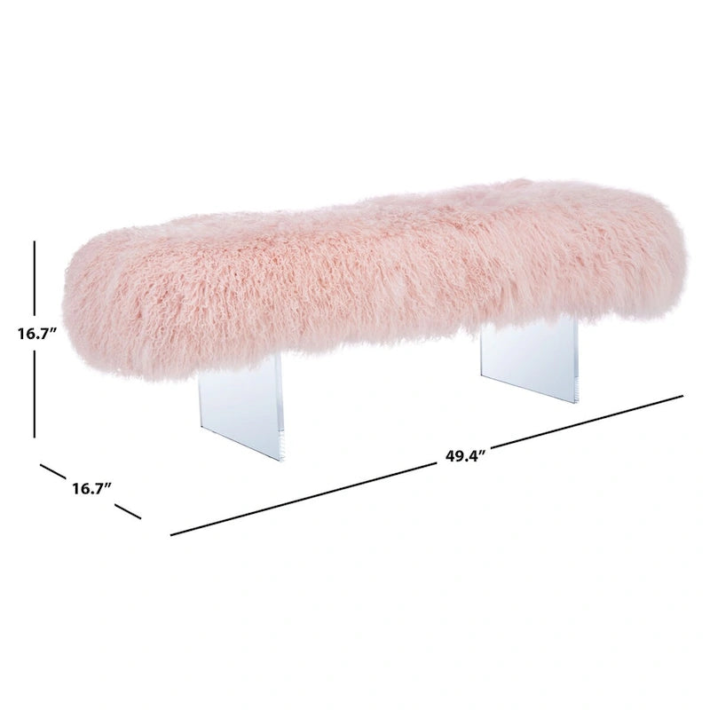 Pouffe en véritable peau de mouton avec pieds en acrylique, blanc / rose poudré, 1 place