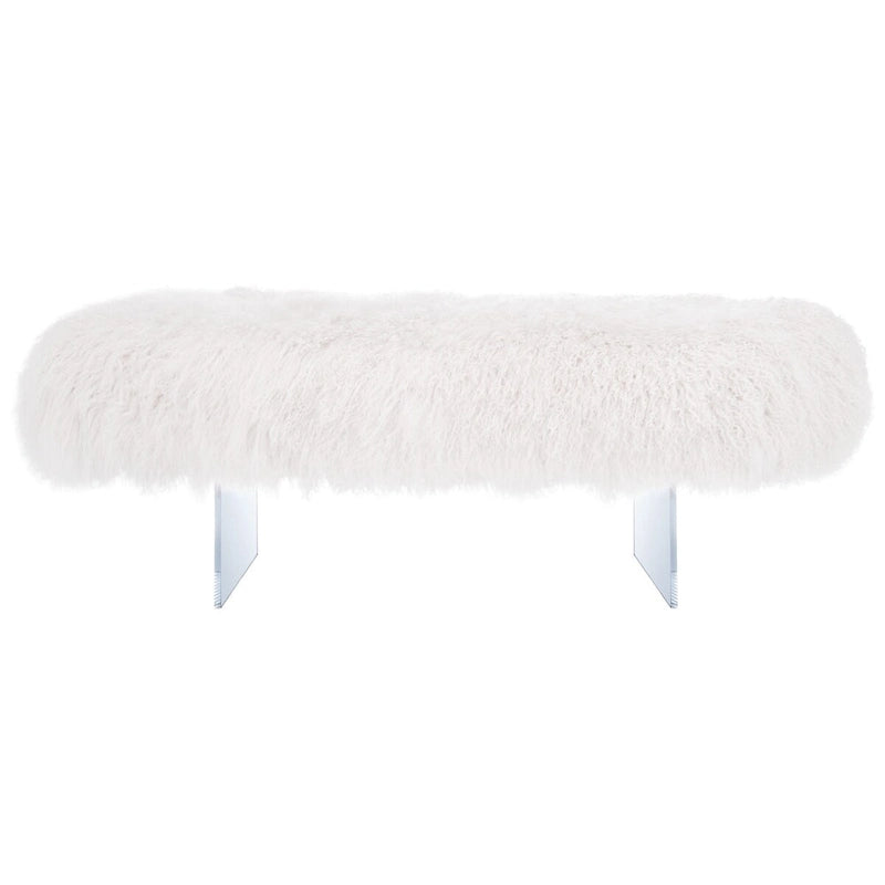Pouffe en véritable peau de mouton avec pieds en acrylique, blanc / rose poudré, 1 place
