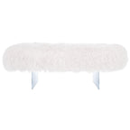 Pouffe en véritable peau de mouton avec pieds en acrylique, blanc / rose poudré, 1 place