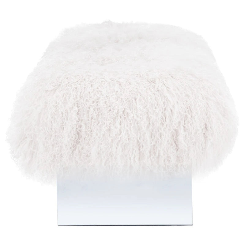 Pouffe en véritable peau de mouton avec pieds en acrylique, blanc / rose poudré, 1 place